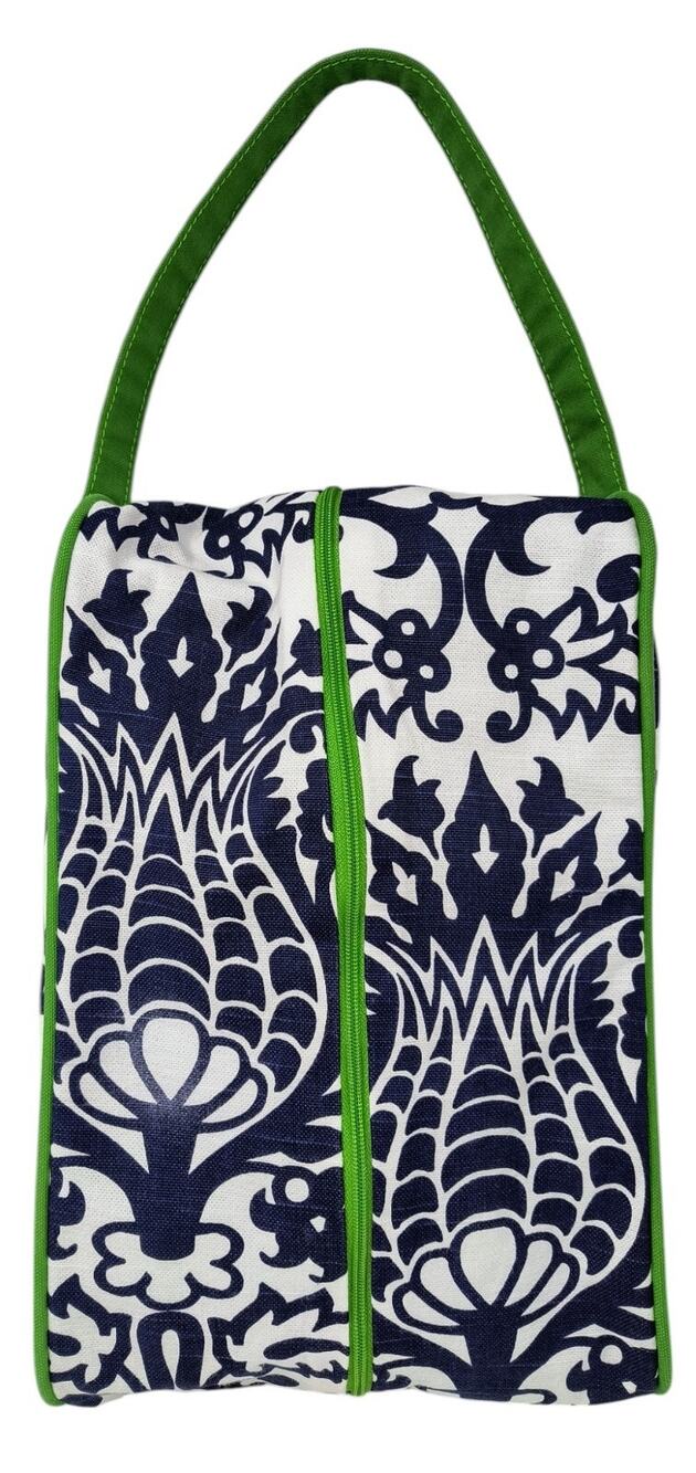 Ame & Lulu Shoe Bag Cosmetics Travel Tote Preppy Navy Green White Floral Canvas